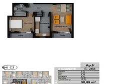 Apartament 2 camere decomandat, 50.89 mp, CF, zona Terra