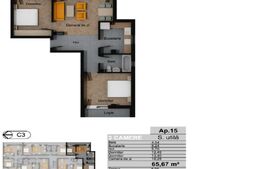 Apartament de 3 camere, 65.67 mp, CF, zona Terra