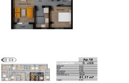 Apartament 2 camere, decomandat, 51.17 mp, CF, zona Terra