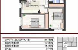 2 camere, 45,65 mp, semifinisat, imobil nou, zona Polus Center