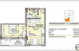 Vanzare apartament 2 camere, 43,78 mp, semifinisat, zona Baciu