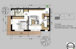 De vanzare 2 camere, 51 mp, semifinisat, zona sensului giratoriu!