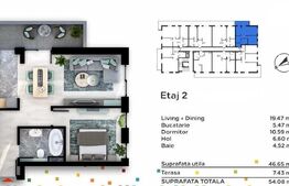 Apartament 2 camere, 46,65 mp, incalzire in pardoseala, zona Iris