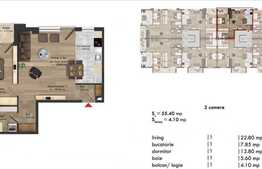 2 camere, 55,40 mp utili, semifinisat, zona strazii Buna Ziua