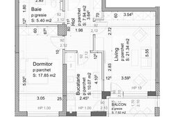 Apartament 2 camere, spatios 53 mp + balcon 4 mp, zona Tractorul 