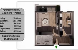 Apartament tip studio, 44.5 mp, zona Tractorul