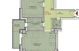 Apartament 3 camere, 78,55 mp,etaj intermediar, cu CF, semifinisat, zona Iulius Mall