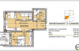 Vanzare apartament 2 camere, 39,25 mp, semifinisat, zona Baciu
