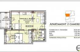 Vanzare apartament 2 camere, 42,16 mp, semifinisat, zona Baciu