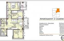 Vanzare apartament 2 camere, 67,87 mp, logie, zona Baciu
