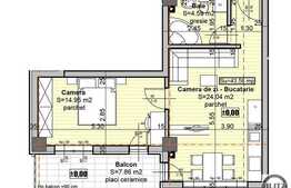 Vanzare apartament 2 camere, 43,78 mp, imobil nou, semifinisat!