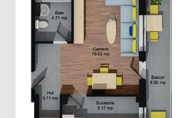 Apartament o camera, Bloc nou, la cheie, etaj intermediar, Zona Baciu Regal