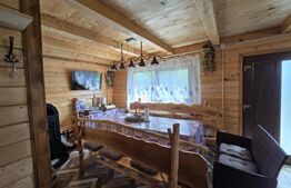 Cabană lemn cu 4 dormitoare, 120mp, teren intravilan de 1250mp