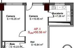 Vanzare apartament 2 camere, 50,56 mp, decomandat, zona Iulius Mall