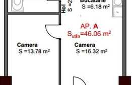 Vanzare apartament 2 camere, 46,06 mp, semidecomandat, zona Iulius Mall