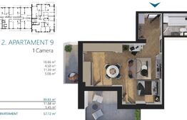 Apartament o camera, 40 mp, etajul 2, Zona Elite