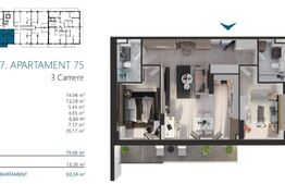Apartament 3 camere, cu terasa 13 mp, super view, zona Elite