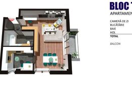 Studio 1 camera, 38 mp, terasa, zona exclusivista Floresti