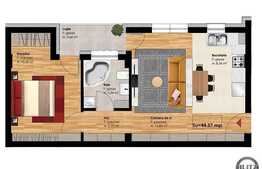 De vanzare apartament 2 camere, 44,57 mp, semifinisat, zona Profi