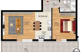 De vanzare apartament 2 camere, 54,66 mp, semifinisat, zona Profi