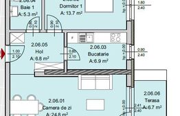 Apartament 2 camere, 57 mp, Terasa 7 mp, Imobil Nou, Semicentral