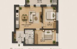Apartament la cheie, 3 camere, 52 mp, 6 mp balcon, zona Metro