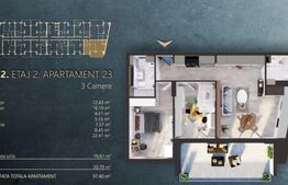Apartament cu 3 camere, 76 mp+terasă de 20 mp, zona-Mall RIVUS