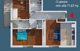 Apartament 3 Camere | 72 mp | 2 Băi | Balcon | Sud-Vest | Baciu