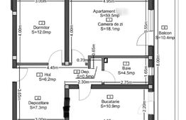 Apartament, 59.5 mp, bucatarie inchisa, 2 dormitoare, parcare, zona centrala