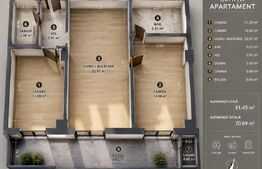 Apartament 3 camere, 70 mp total, acces pietonal Vivo