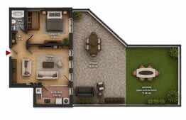 Apartament 2 camere, terasă spectaculoasă 75 mp, CF, Zona Vivo 