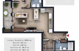 Apartament 3 camere, 2 bai, 2 balcoane, CF parcare subterana, boxa, Zona Vivo 