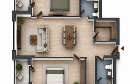 Apartament 3 camere, 82.30 mp, 2 bai, 2 balcone, CF, parcare, boxa, Zona Vivo 