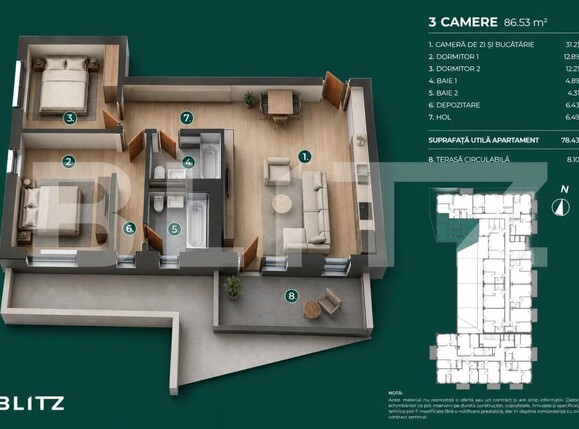 Apartament de vânzare 3 camere Bună Ziua - 197439AV | BLITZ Cluj-Napoca | Poza2