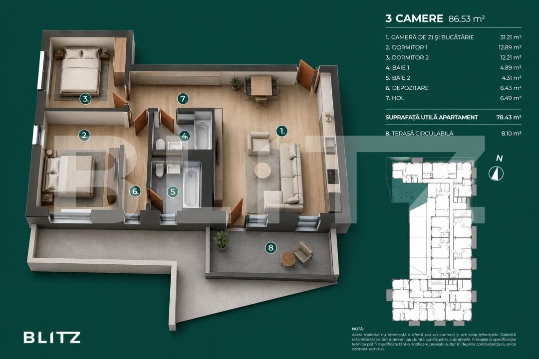 Apartament de vânzare 3 camere Bună Ziua - 197439AV | BLITZ Cluj-Napoca | Poza2