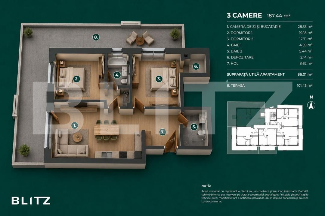 Apartament de vânzare 3 camere Bună Ziua - 197445AV | BLITZ Cluj-Napoca | Poza2