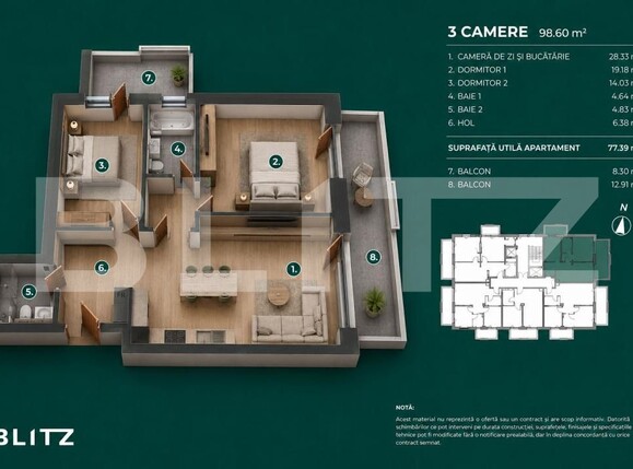 Apartament de vânzare 3 camere Bună Ziua - 197446AV | BLITZ Cluj-Napoca | Poza2