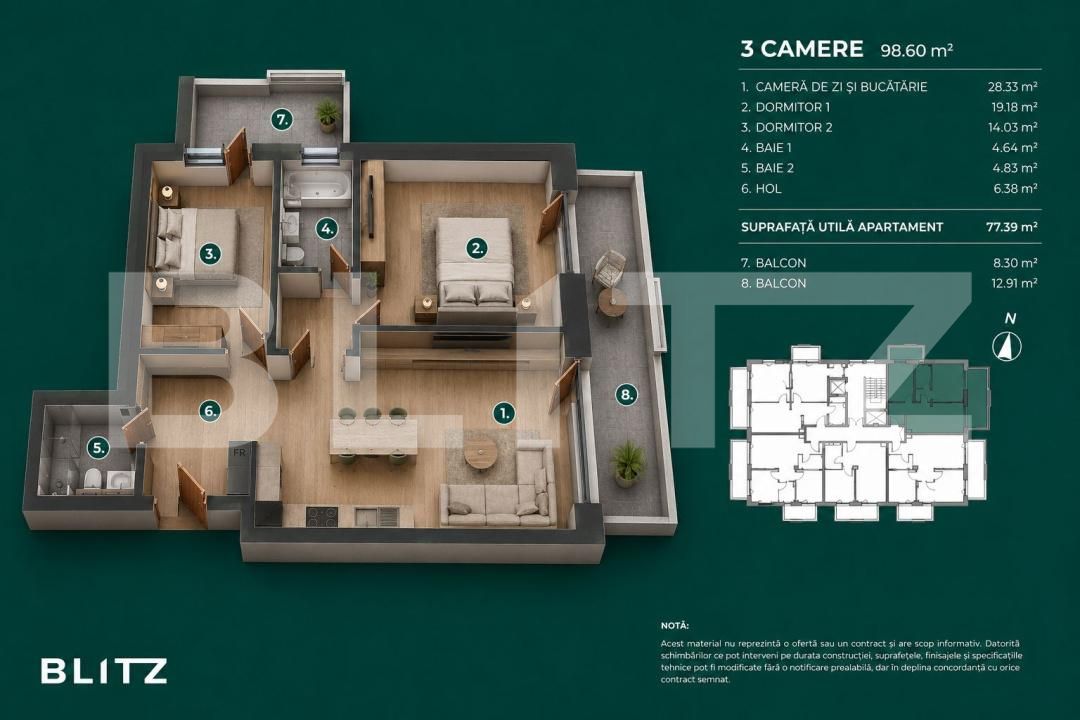 Apartament de vânzare 3 camere Bună Ziua - 197446AV | BLITZ Cluj-Napoca | Poza2