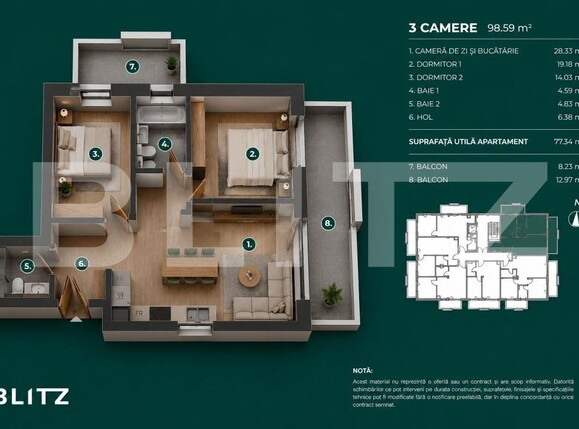 Apartament de vânzare 3 camere Bună Ziua - 197447AV | BLITZ Cluj-Napoca | Poza1