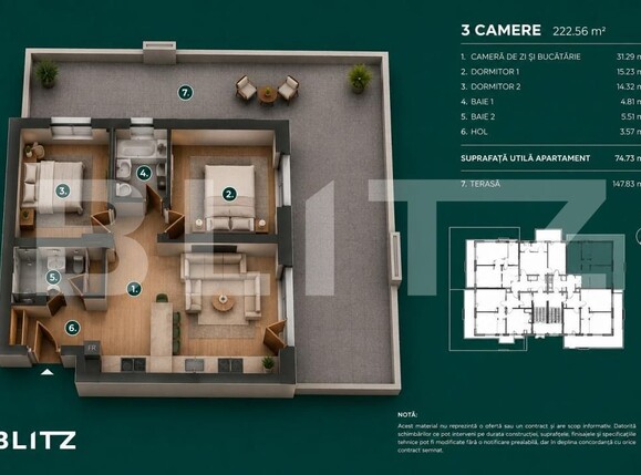 Apartament de vânzare 3 camere Bună Ziua - 197448AV | BLITZ Cluj-Napoca | Poza2