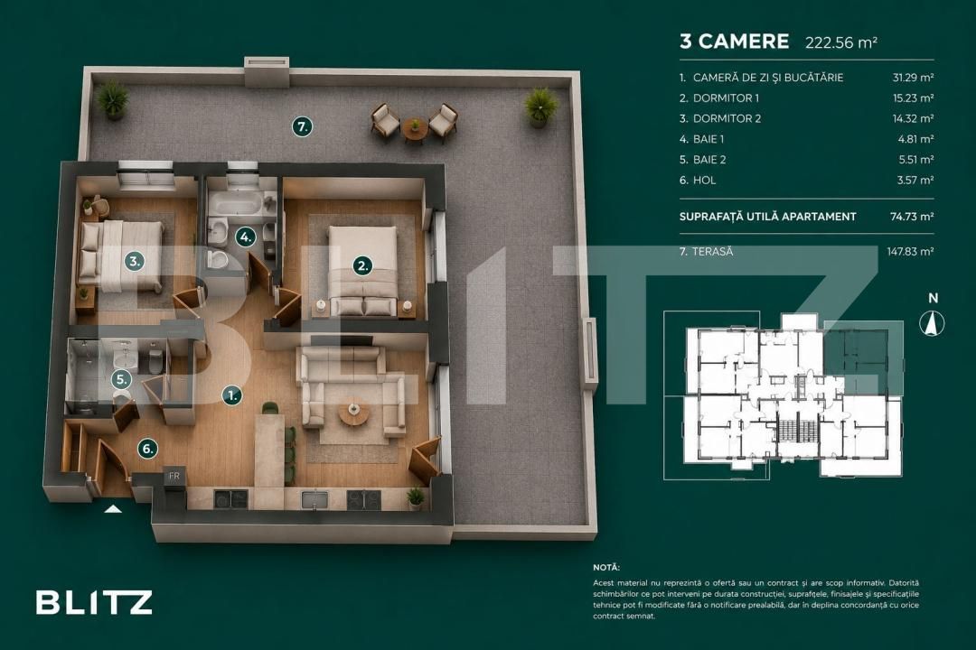 Apartament de vânzare 3 camere Bună Ziua - 197448AV | BLITZ Cluj-Napoca | Poza2