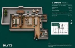 Apartament exclusivist 2 camere cu gradina / Ansamblu Nou / Buna Ziua