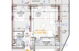 Apartament 2 camere, 55.47 mp, terasa 24.67 mp, zona Eroilor