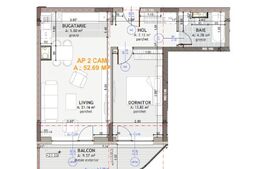 Apartament 2 camere, 52.69 mp, terasa 9.57 mp, zona Eroilor