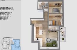 Apartament cu 3 camere, 77.79 mp, zona Centrala 