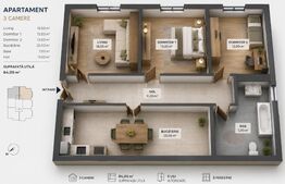 Apartament 3 camere, zonă Centrul Vechi