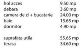Apartament 2 camere, 55 mp, terasa 34 mp, bloc nou, mobilat și utila, Baciu