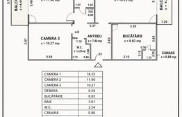 Apartament 3 camere, 64.66 mp, 2 balcoane, zona Marasti - BRD