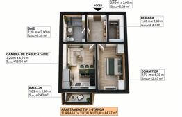 Apartament cu 2 camere, 44,77 mp, zona Libertatii 