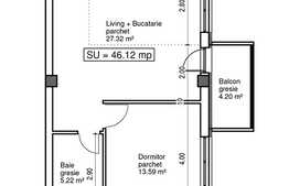 2 camere, 46 mp, semifinisat, imobil nou, zona Polus Center